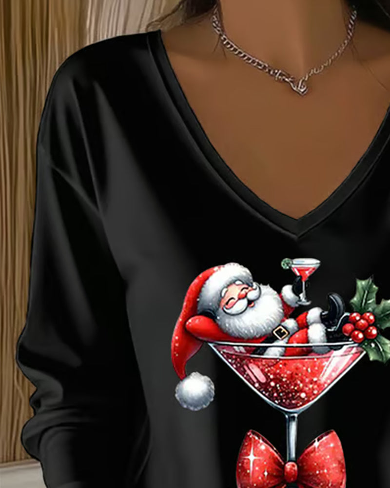 Santa Cocktail V-Neck Top