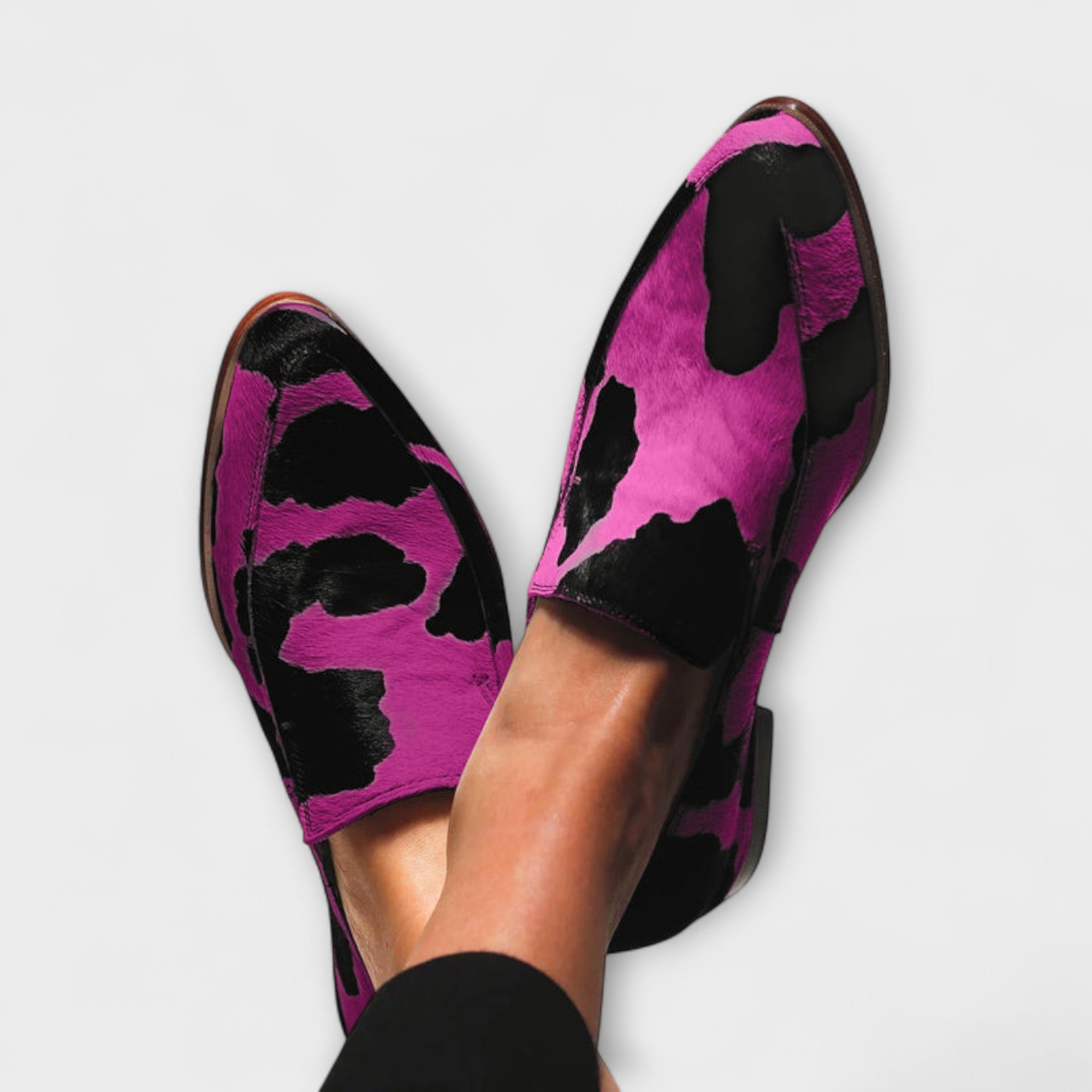 PALOMA – COW PRINT SUEDE LOAFERS