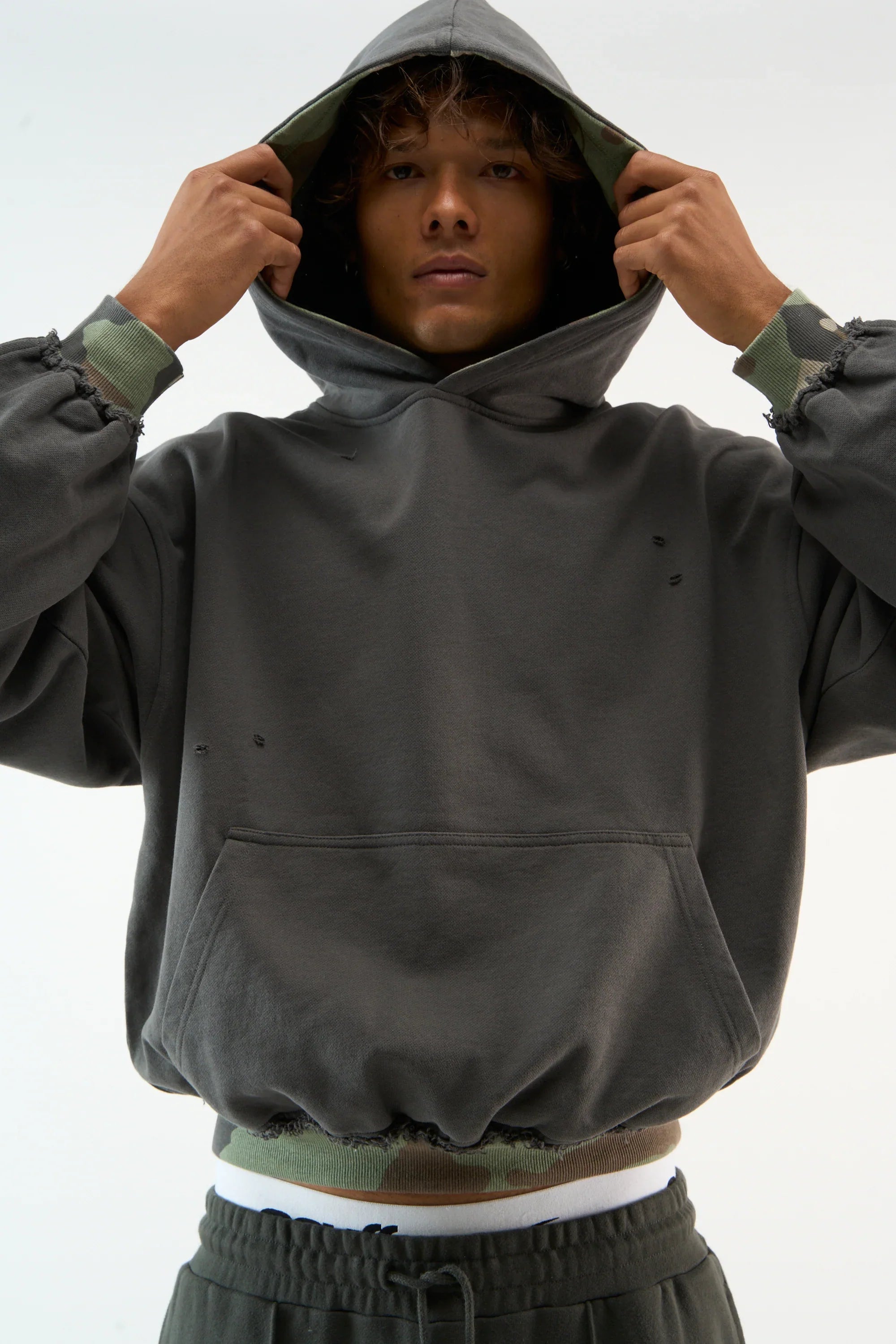 Distressed Hoodie Unisex Camo