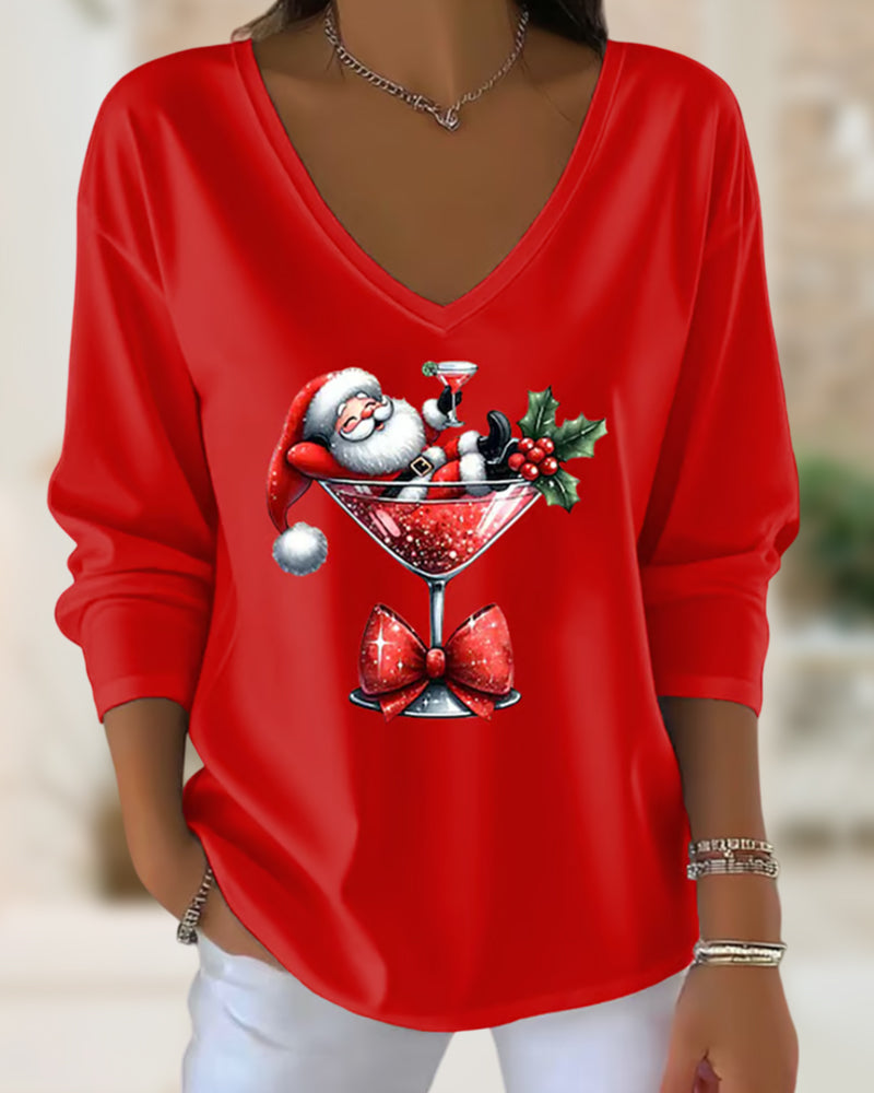Santa Cocktail V-Neck Top