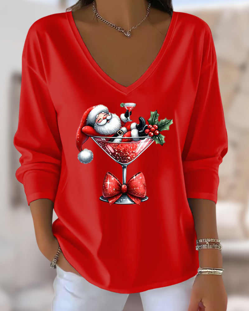 Santa Cocktail V-Neck Top