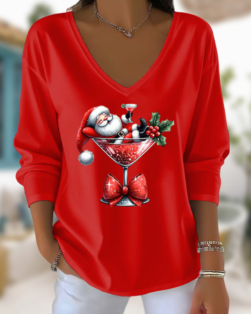 Santa Cocktail V-Neck Top