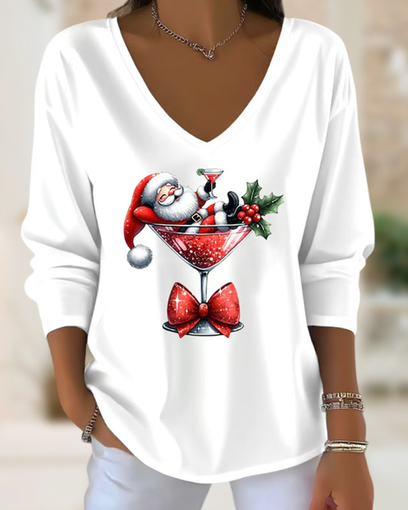 Santa Cocktail V-Neck Top