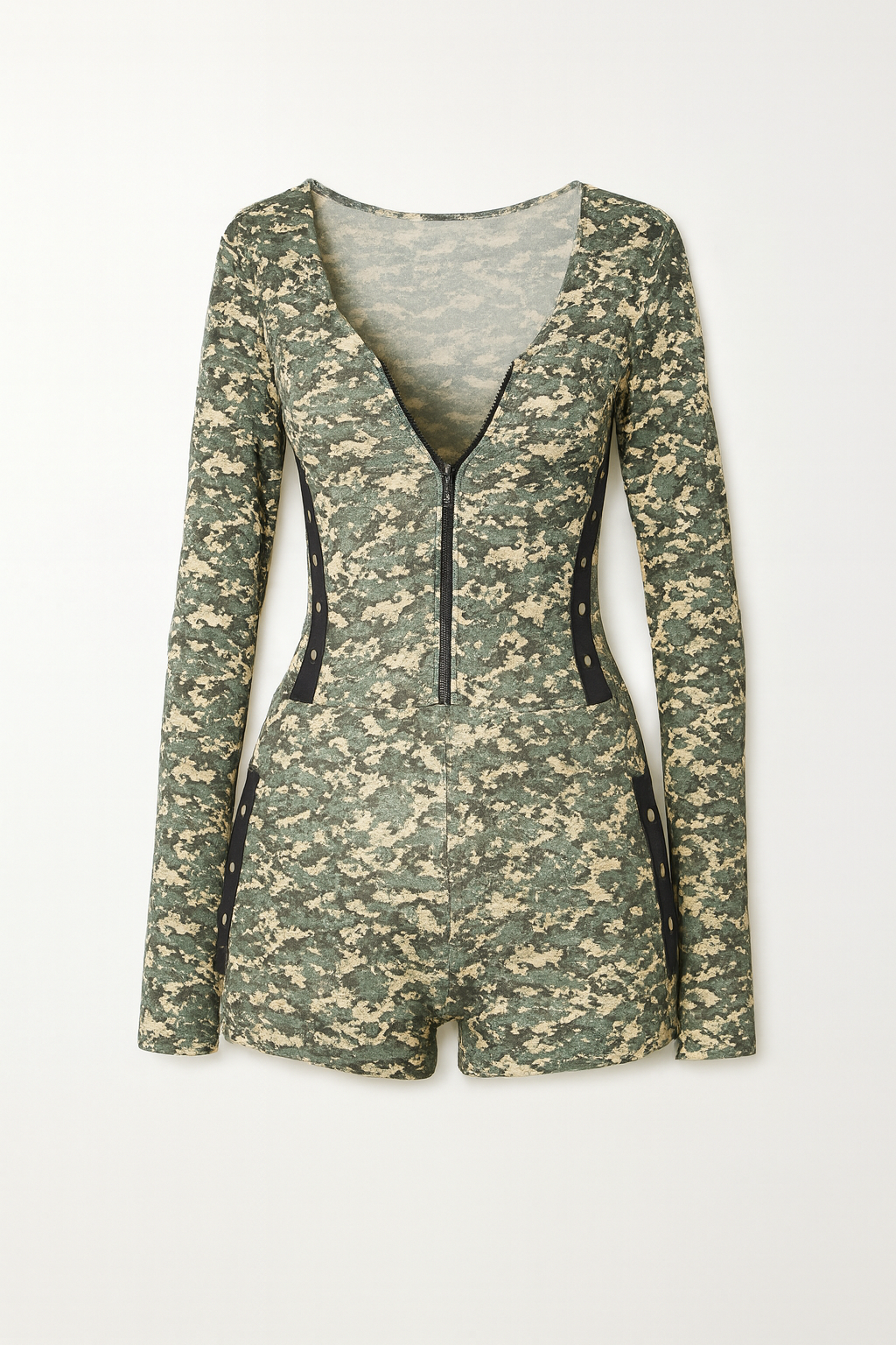 Verde Camo Zip Front Romper