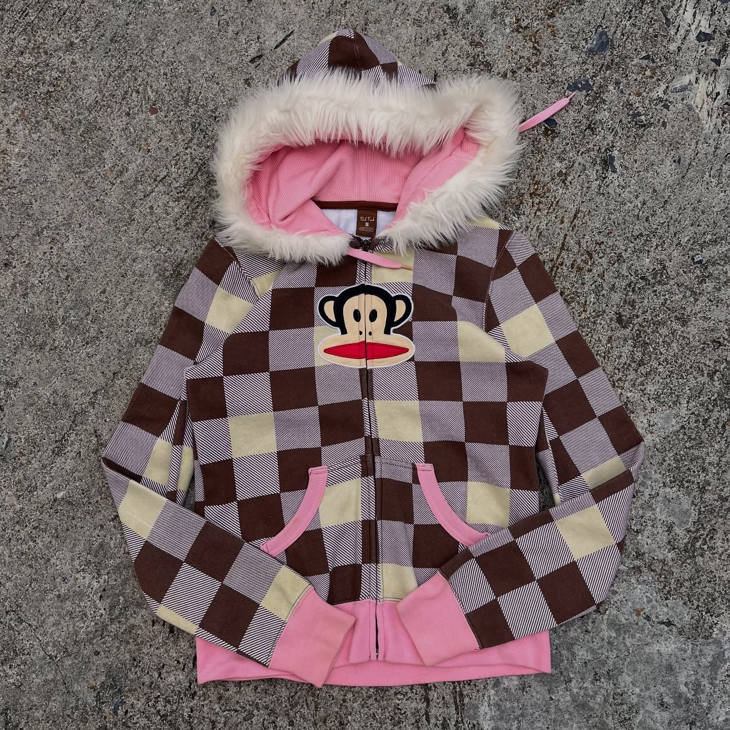 Fur Checkered Monkey Hoodie