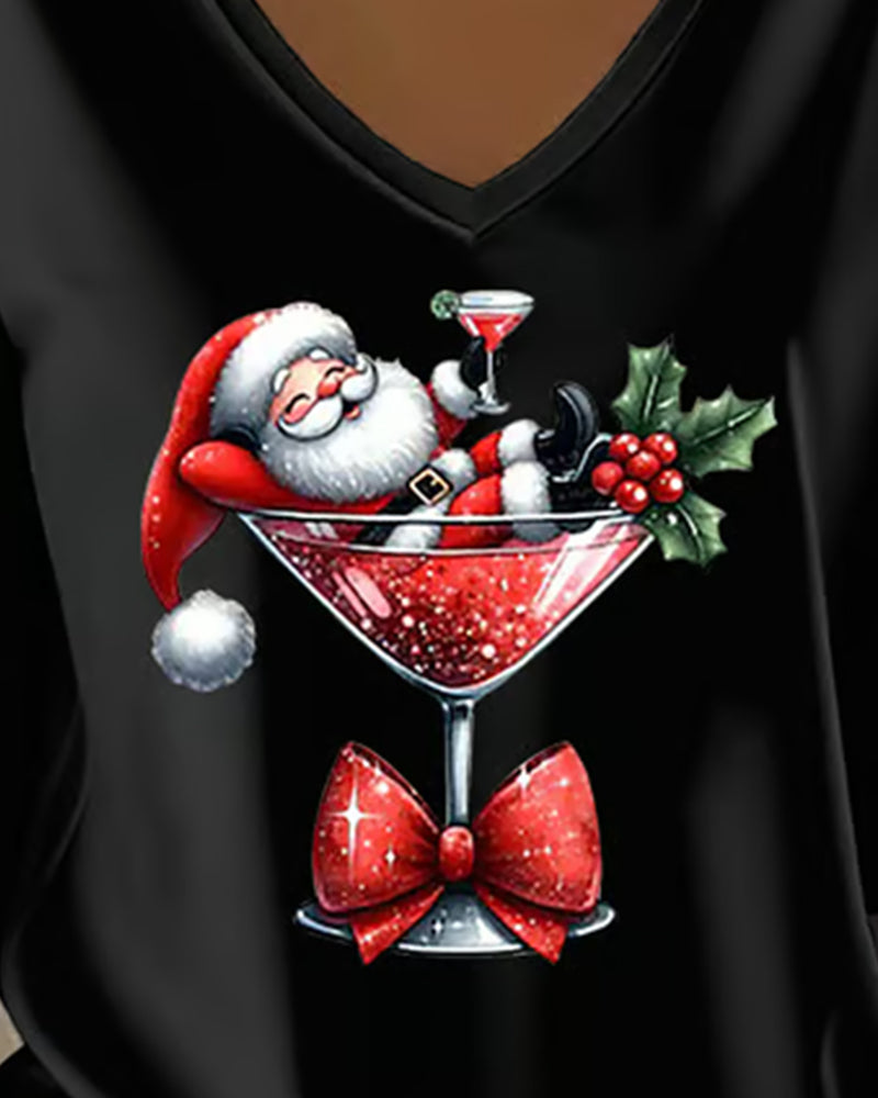 Santa Cocktail V-Neck Top