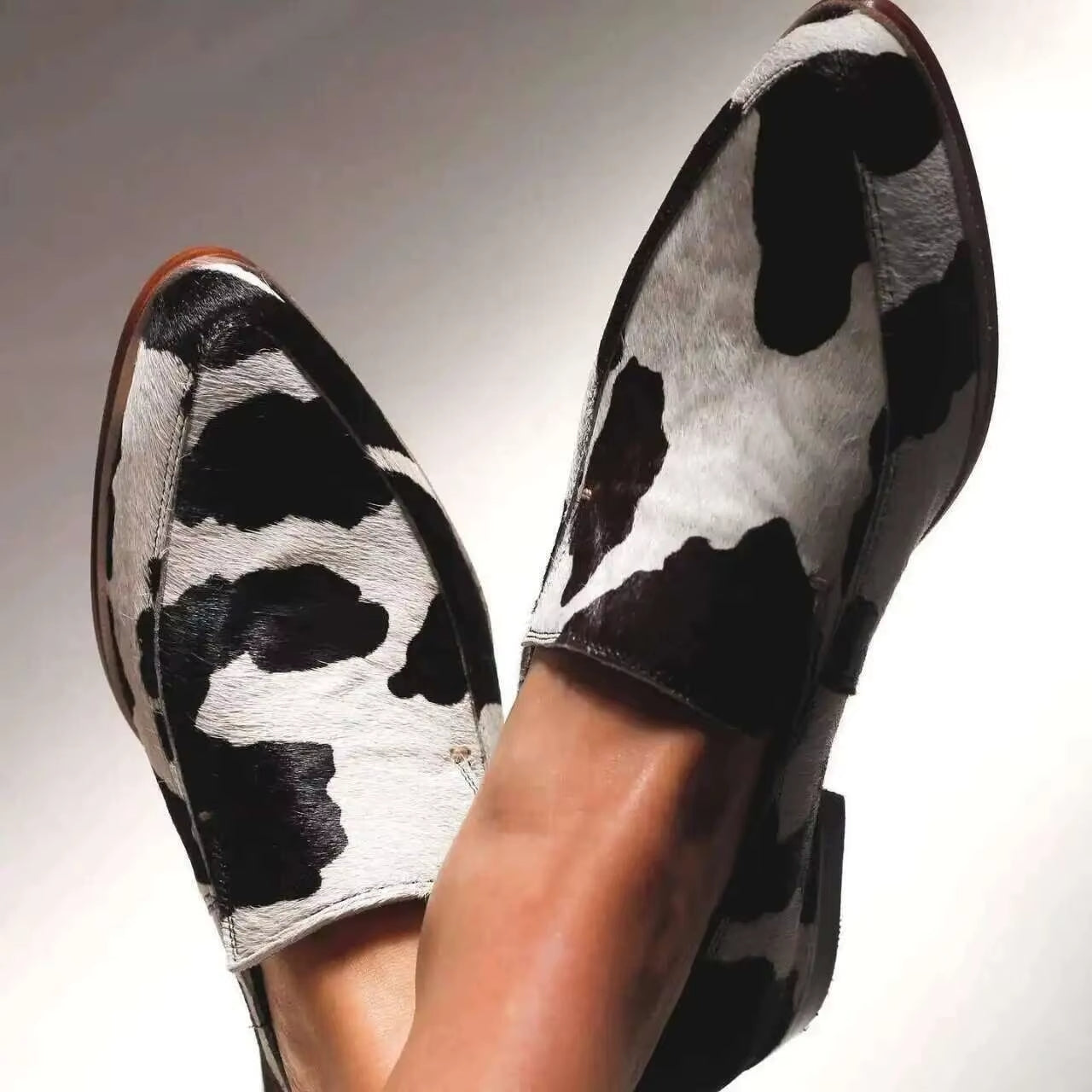 PALOMA – COW PRINT SUEDE LOAFERS