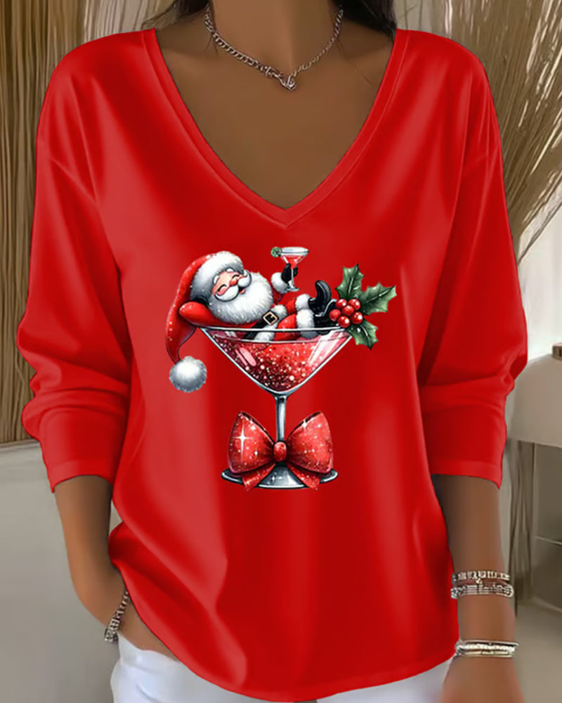 Santa Cocktail V-Neck Top