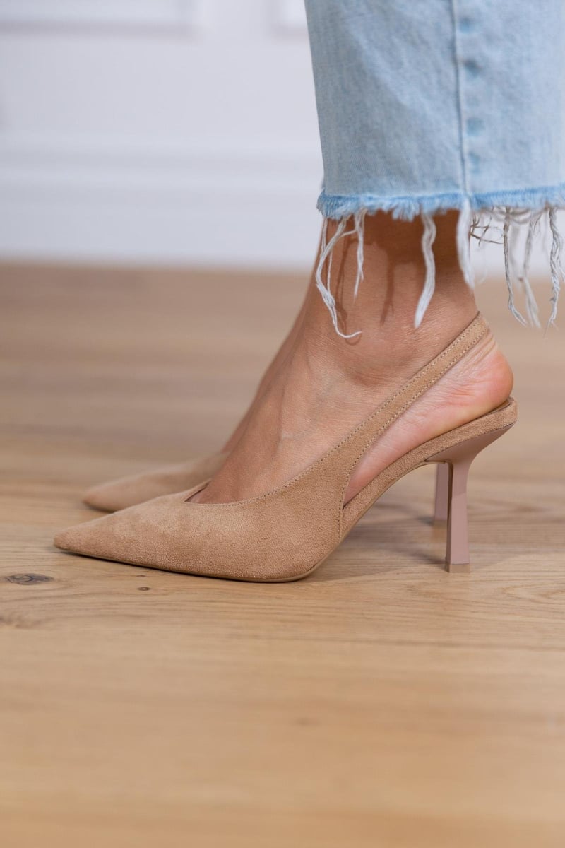 MARLENA - NUDE SLINGBACK ORTHOPEDIC HEELS WITH THIN HEEL